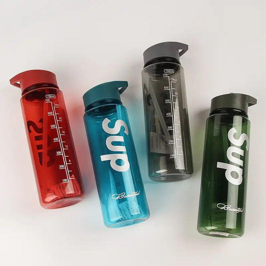 Transparent Sports Water Bottle with Flip Lid & Measurement Scale