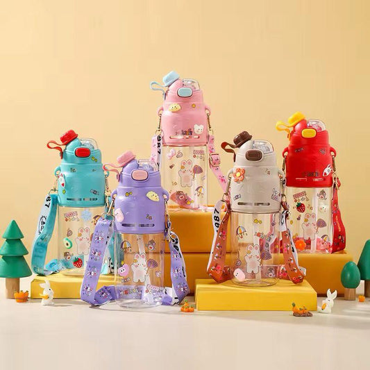 Kawaii Animal Kids Water Bottle with Strap – 1000ml